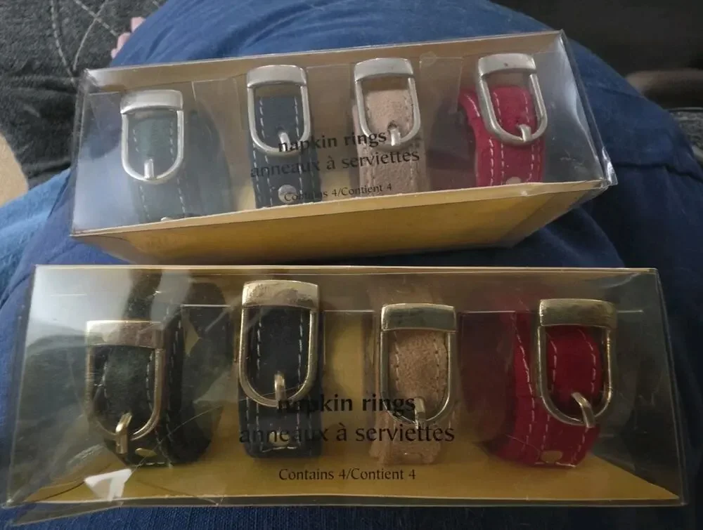 2 NIB Pier 1 Imports Novelty Watch Band / Belt Napkin Rings SET/4 (8 total)